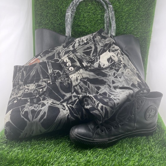 Dynamit Made in Italy Abstract Print Skinny Jeans Rhinestone Buttons Size 25 NWT - Picture 11 of 13